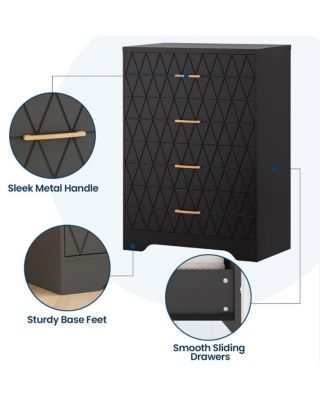 “ 4-Drawer Tall Bedroom Dresser with Gold Handles & Storage”