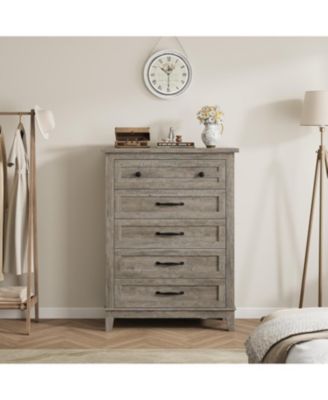 5-Drawer Tall Dresser for Bedroom, 41.3" Vertical Wooden Storage Chest