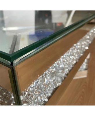   Modern Glam Mirrored Coffee Table with Acrylic Diamond Accents