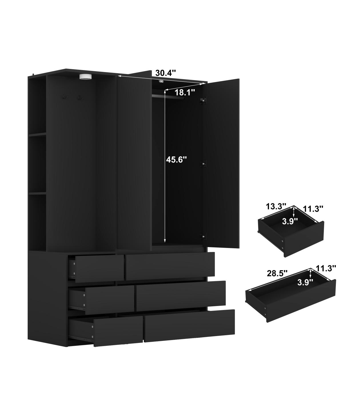 Streamdale Furniture Wardrobe Closet 71.7" H, 2 Doors 6 Drawers