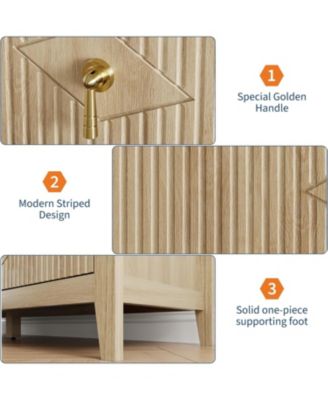 54" Wide Fluted Dresser, 6 Drawer Modern Wood Storage Chest for Bedroom or Entryway, Beige