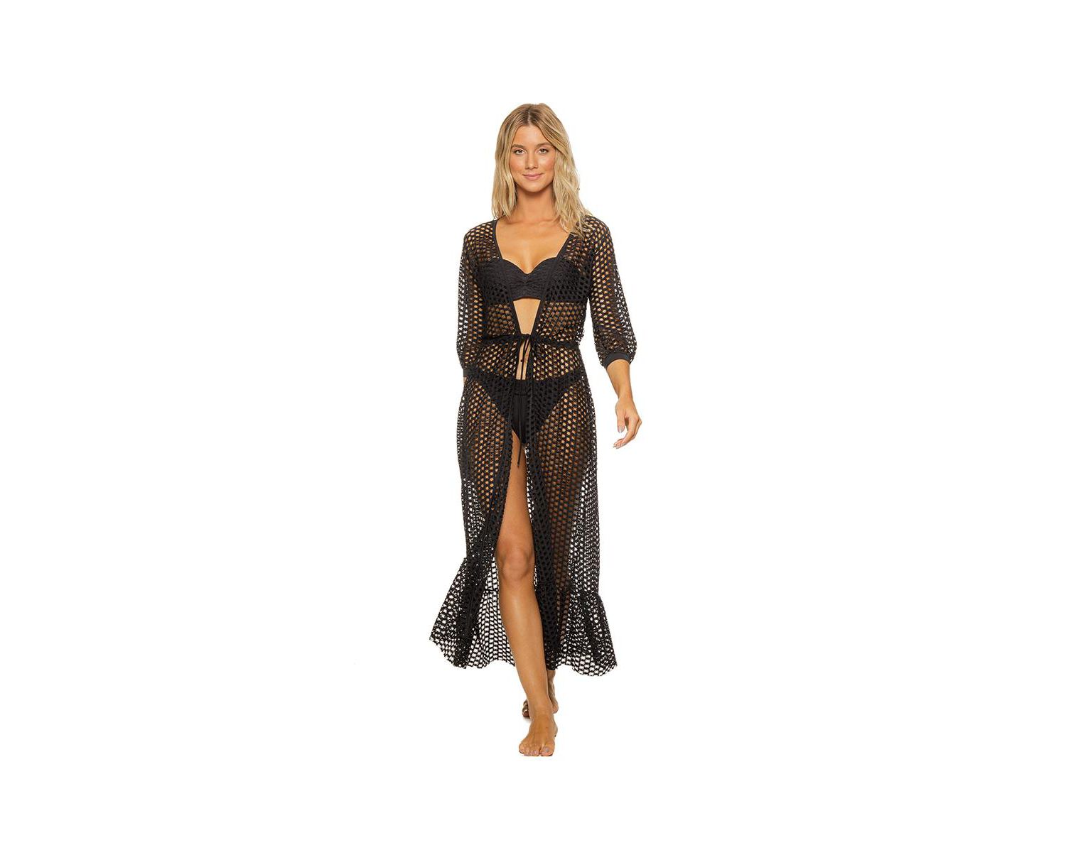 Women's Lattice Duster Maxi Tunic Cover-up