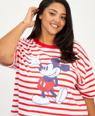 Trendy Plus Size Striped Mickey Mouse T-Shirt
