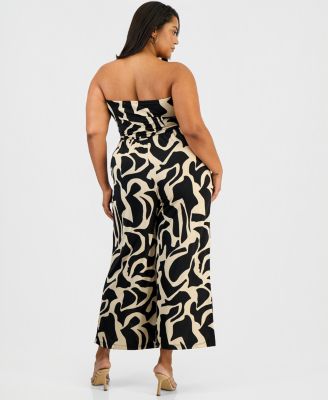 Trendy Plus Size Strapless Ruched Jumpsuit 