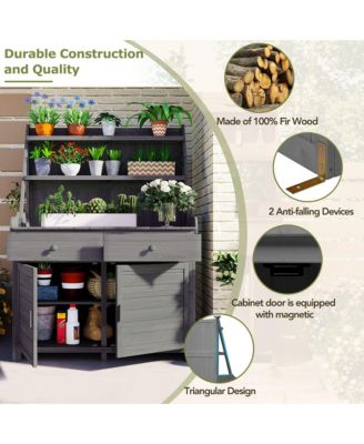 65 Inch Fir Wood Potting Bench with Drawer and Cabinet Storage