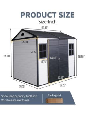 Mondawe 8 x 6 ft Resin Outdoor Storage Shed with Floor & Two Windows & Lockable Door