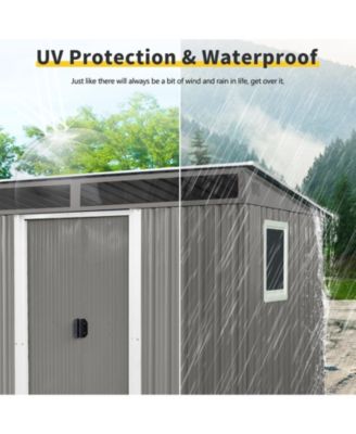 Mondawe 8ftx6ft Outdoor Metal Storage Shed with Window,Transparent plate and lockable sliding door