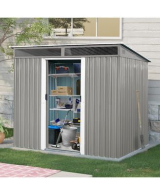 Mondawe 8ft x 6ft Outdoor Metal Storage with Lockable Sliding Doors and Transparent plate