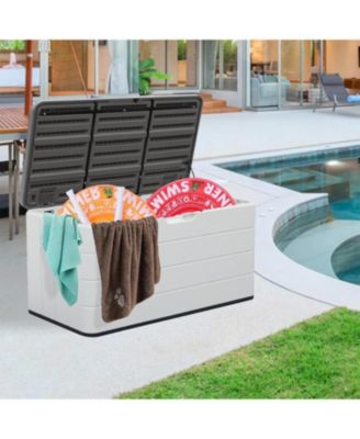 110 Gal. Resin Outdoor Storage Cabinet,Garden Tool Box with Lockable Lid in White