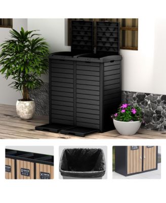 62 GAL Outdoor Resin Trash Bins with Dual Compartment,Lid and Drip Tray