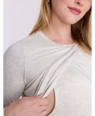 Maternity Motherhood Crewneck Long Sleeve Draped Nursing Tee