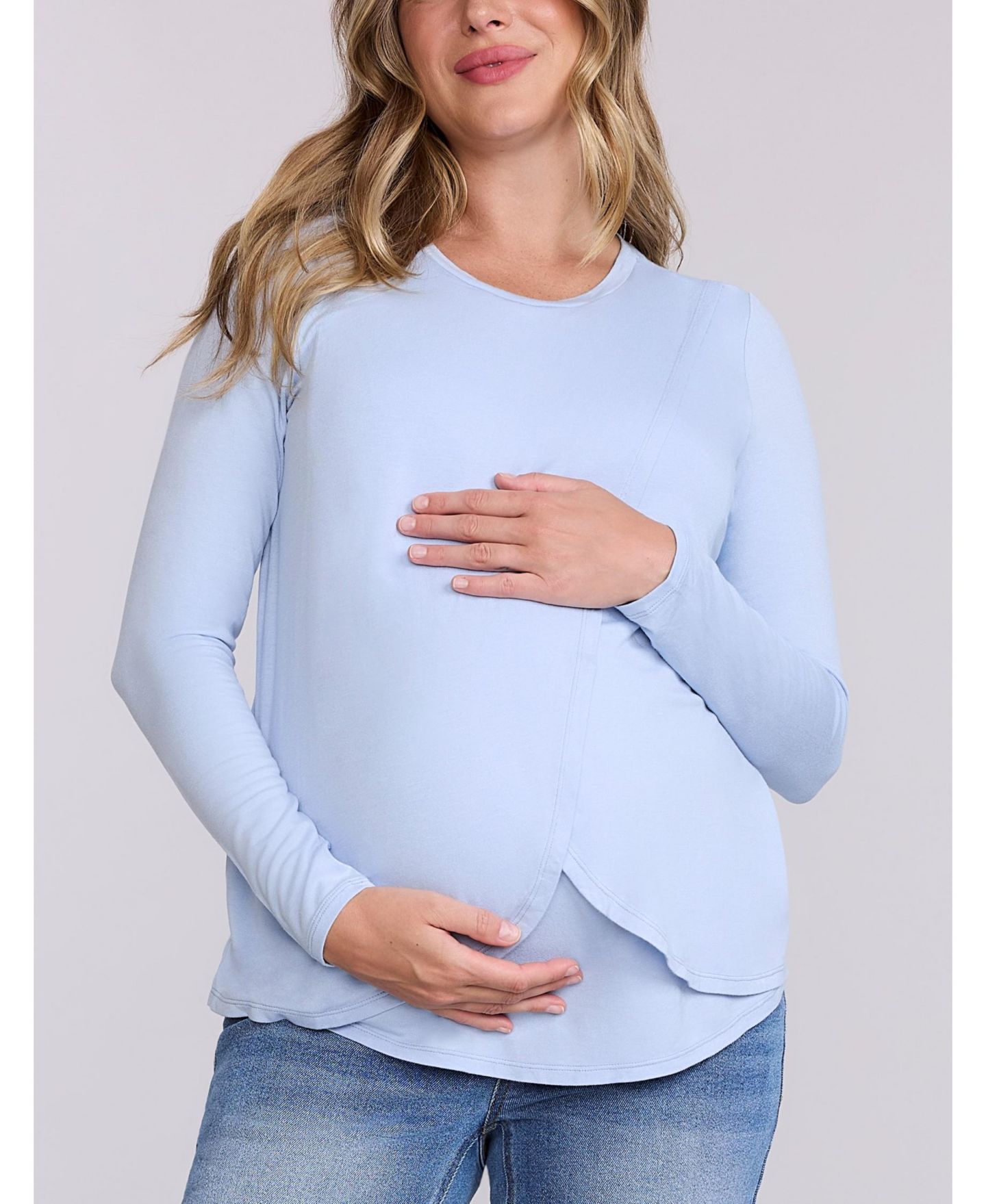 Женская футболка Motherhood Maternity Motherhood Crewneck Long Sleeve Draped Nursing, цвет: Синий — фото 1