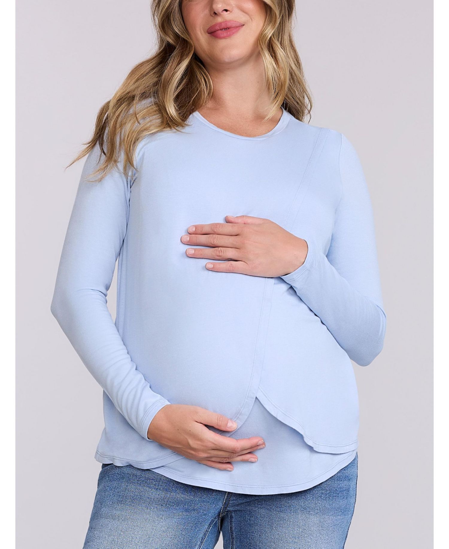 Women's Motherhood Crewneck Long Sleeve Draped Nursing Tee