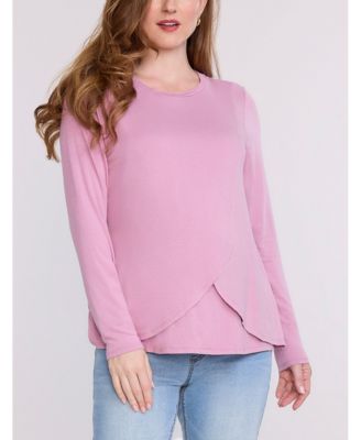 Maternity Motherhood Crewneck Long Sleeve Draped Nursing Tee