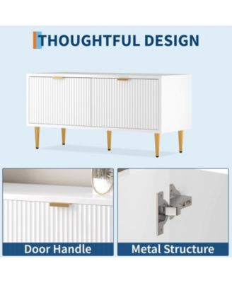 Shoe Storage Cabinet, Fluted Entryway Bench with 2 Doors for Hallway & Living Room, White