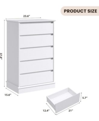 5-Drawer Tall Dresser for Bedroom, Wooden Chest of Drawers with Deep Storage for Living Room, White
