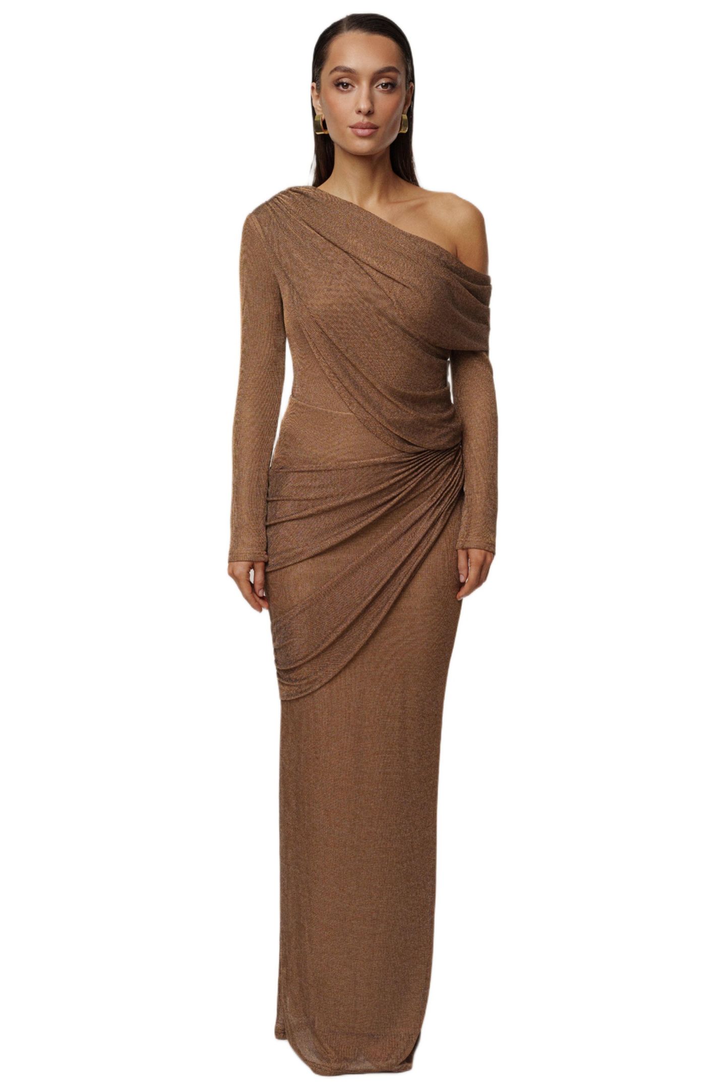 Женская юбка JLUXLABEL Opulent Metallic Maxi, цвет: Коричневый — фото 1