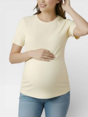 Women's Women's Crew Neck Side-Ruched Maternity Short Sleeve Top - Motherhood Maternity