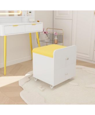 Vanity Stool Chair with Storage, Square Makeup Vanity Stool Side Table with Storage Drawer, Padded Seat for Bedroom, Living Room