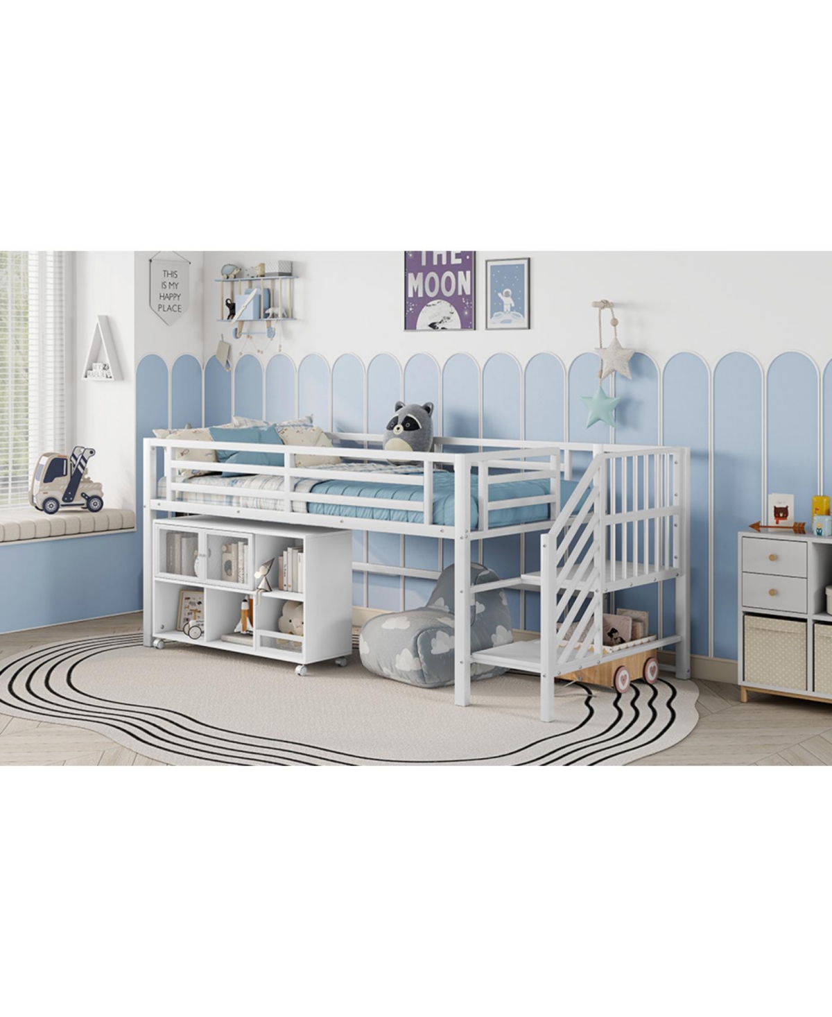 Streamdale Furniture Twin Metal Loft Bed with Storage, White