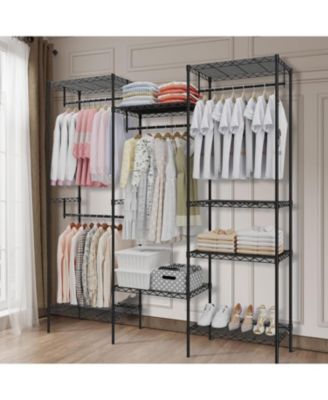 Metal Clothing Rack with 8 Adjustable Shelves and 4 Hanging Rods, Freestanding Garment Rack Organizer