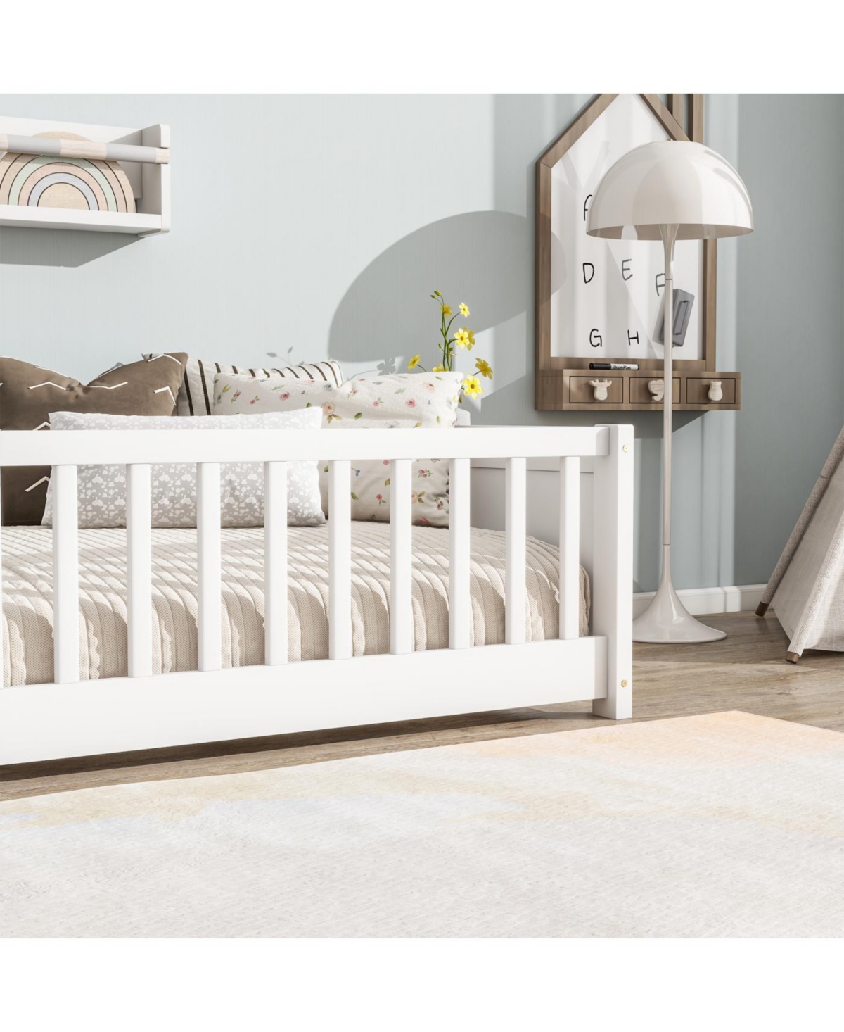 Streamdale Furniture Twin size Floor Platform Bed with Built-in Book Rack