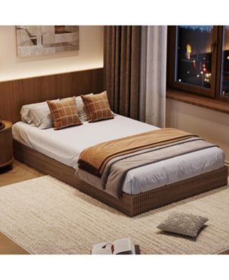 Wood Bed Frame, Wooden Platform Bed with Fluted Design - Twin