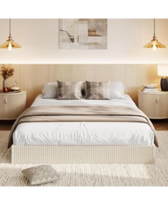 Wood Bed Frame, Wooden Platform Bed with Fluted Design - Full