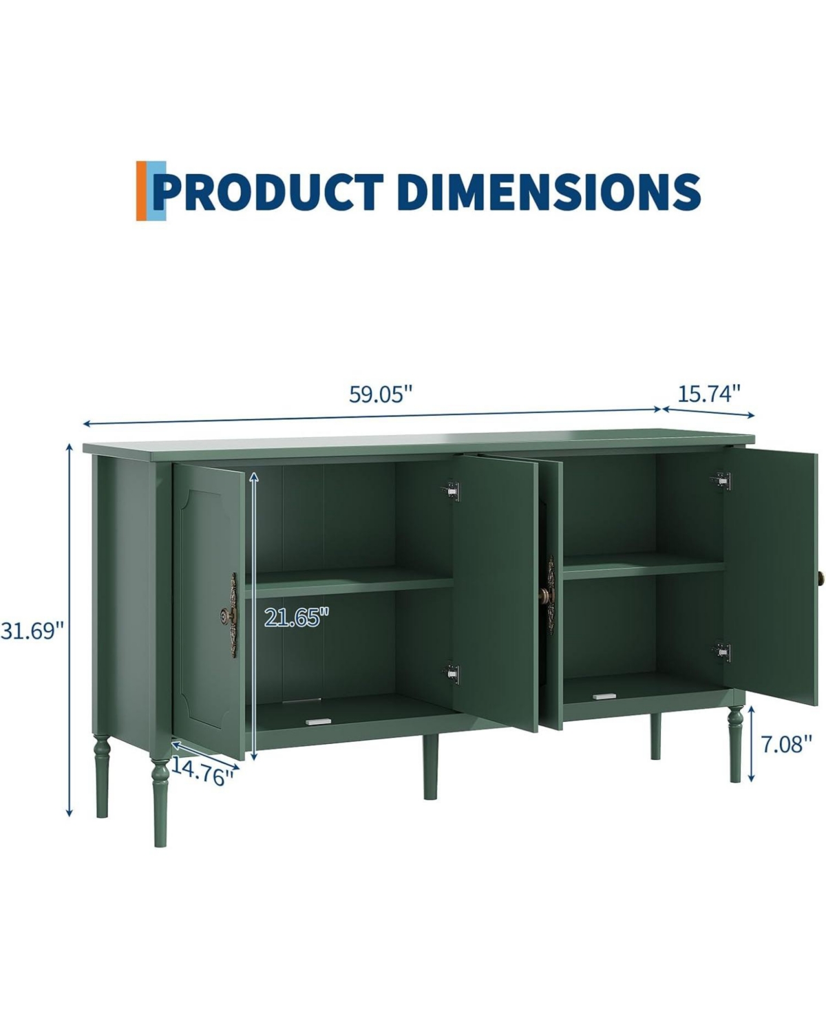 gaomon 59" Large Sideboard Cabinet, Modern Credenza Buffet with Adjustable Shelves for Kitchen & Living Room, Green