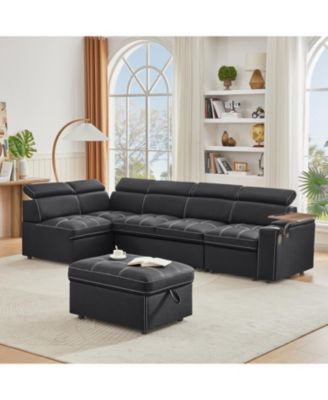 Black Fabric Sectional Sofa with Storage Ottoman
