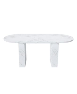  62.9" Oval Marble Dining Table, Wood Base, Modern Farmhouse