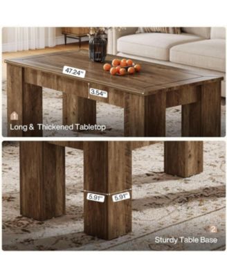 Rectangle Coffee Table for Living Room, 47-Inch Farmhouse Center Cocktail Table with Sturdy Legs