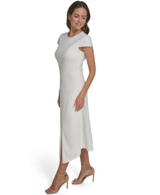 Women's Scuba Crepe Asymmetric Crewneck Midi Dress