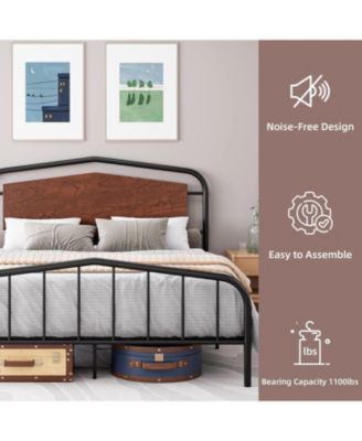 Full Size Platform Bed Frame with storage, wooden headboard, heavy-duty metal frame, noise-free, no box spring, easy assembly