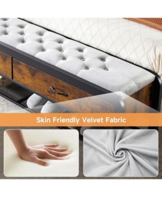 Queen Bed Frame with Wood Headboard & Storage Bench &acirc;€“ 14" Heavy Duty Metal, Noise-Free, Easy Assembly, Brown