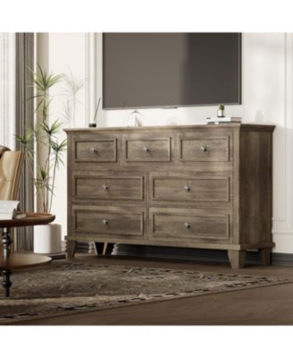 7-Drawer Dresser for Bedroom, 47" Wide Wooden Chest with Deep Drawers, Dresser TV Stand