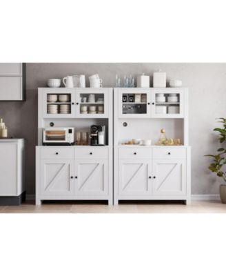 Kitchen Pantry Cabinet with Microwave Stand, Freestanding Hutch Storage Cupboard