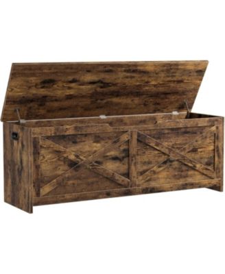 Farmhouse Wooden Storage Chest, Safety Hinge Storage Bench for Entryway & Living Room