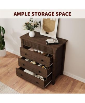 3-Drawer Nightstand Dresser for Bedroom, Wooden Chest of Drawers with Fluted End Table Design