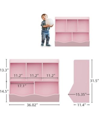 Kids Toy Storage Organizer with Bookshelf, Wooden Toy Cabinet and Book Rack for Playroom