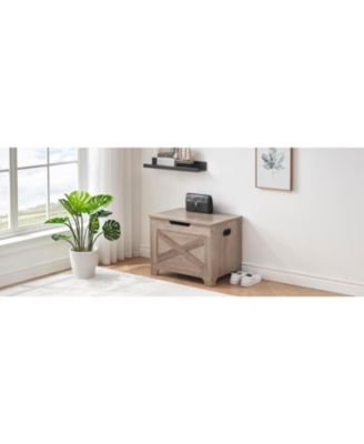 23.6" Wooden Storage Chest Entryway Bench, Toy Organizer Trunk with Safety Hinges for Bedroom and Living Room, Grey