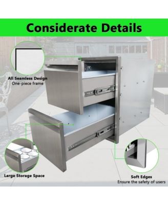13" Outdoor Kitchen Drawers, Stainless Steel 2-Layer Flush Mount BBQ Drawers for Grill Station