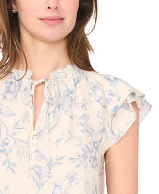 Women's Flutter Sleeve Tie-Neck Babydoll Dress