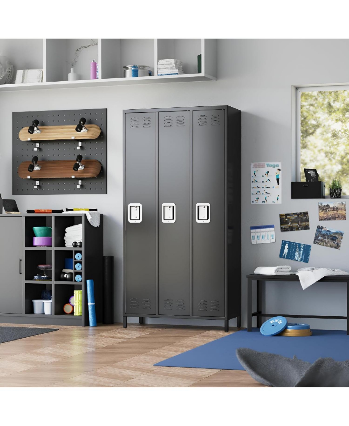 gaomon 72" Tall 3-Door Metal Office Storage Cabinet with Hooks and Shelves, Steel Locker Cabinet for Office or Gym