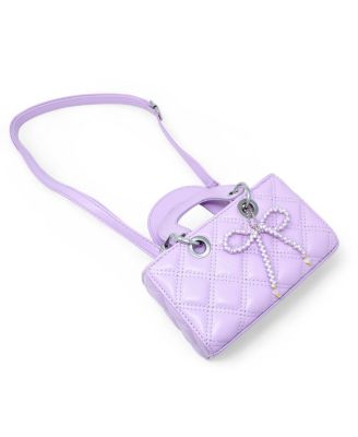 Girls Quilted Rectangle Bow Charm Handbag, Purple