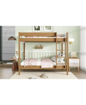Upholstered Twin-over-Twin Bunk Bed with Ladder and Safety Rails