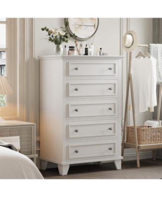 Dresser for Bedroom, 48" Tall 5-Drawer Chest of Drawers, Vintage Wooden Storage Dresser for Closet, Living Room, or Hallway