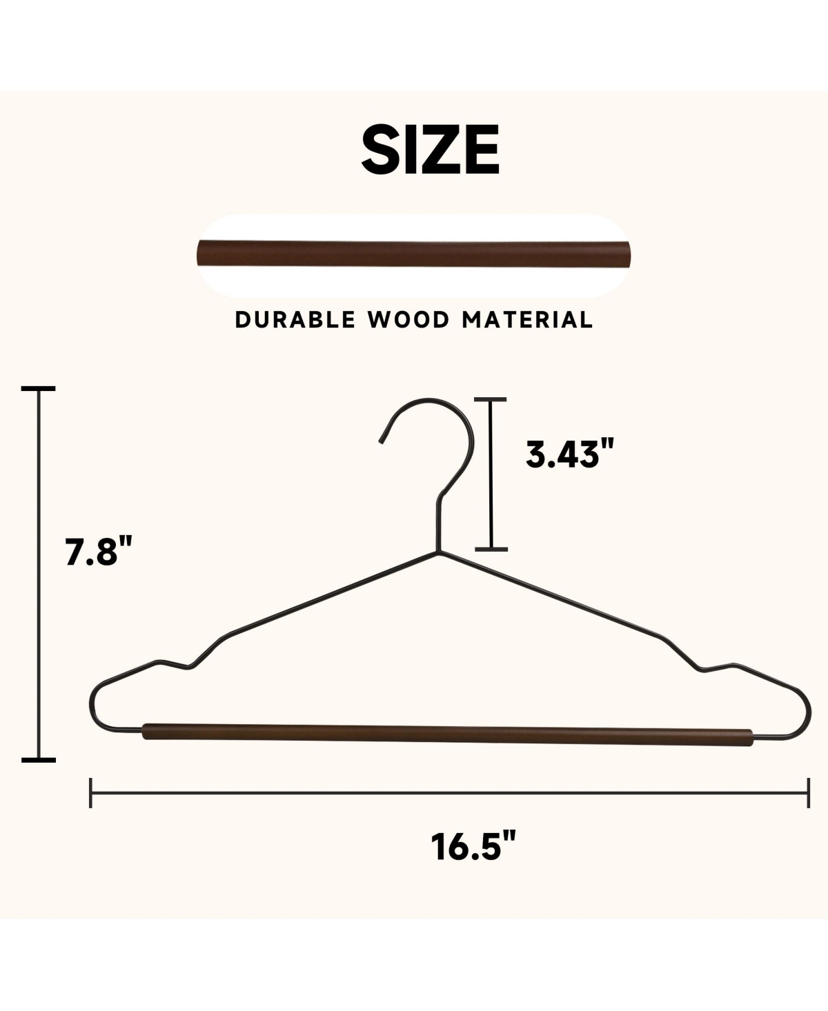 BP4U 36-Pack Heavy Duty Metal Coat Hangers with Wooden Pants Bar, Reinforced Wire Beech Wood Trouser Bar for Suits