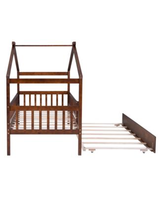 Twin Size Wooden House Bed With Twin Size Trundle