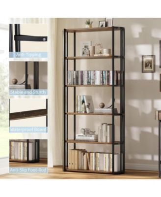 6-Tier Wooden Bookshelf, 71" Industrial Tall Bookcase with Metal Frame for Living Room & Office